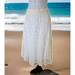 Metro Wear Midi Skirt M White Pleated Lace Overlay Elastic Flowy Beachy Boho